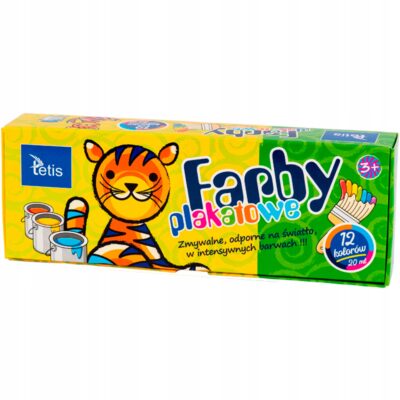 FARBY PLAKATOWE SZKOLNE 12 INTENSYWNYCH KOLORÓW 20 ML TETIS