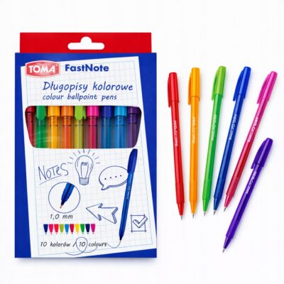 DŁUGOPISY SZKOLNE BIUROWE KOLOROWE TOMA 1.0MM 10 KOLORÓW