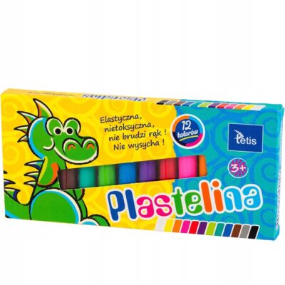 PLASTELINA SZKOLNA 12 KOLORÓW ELASTYCZNA NIETOKSYCZNA NIE BRUDZI RĄK TETIS