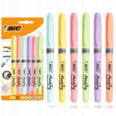 ZAKREŚLACZE PODKREŚLACZE MAZAKI BIC PASTELOWE 6 KOLORÓW