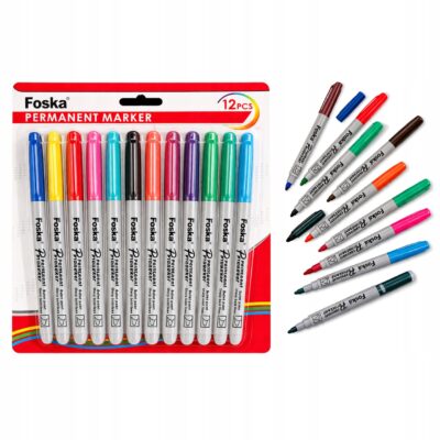 MARKERY MAZAKI FLAMASTRY PISAKI PERMANENTNE WODOODPORNE KOLOROWE 12 KOLORÓW